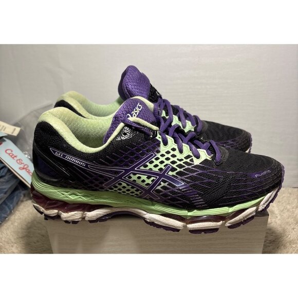 Asics Gel Nimbus 18 Running Shoes Womens Black Purple Green T557N Size 6.5 - Picture 8 of 14